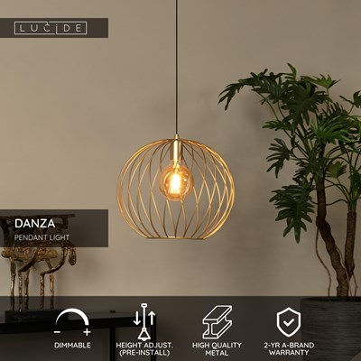 Lucide DANZA - Pendant light - Ø 40 cm - 1xE27 - Matt Gold / Brass